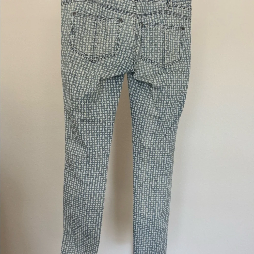 Free People Geometric Diamond Pattern Blue Skinny Jeans Size 27W